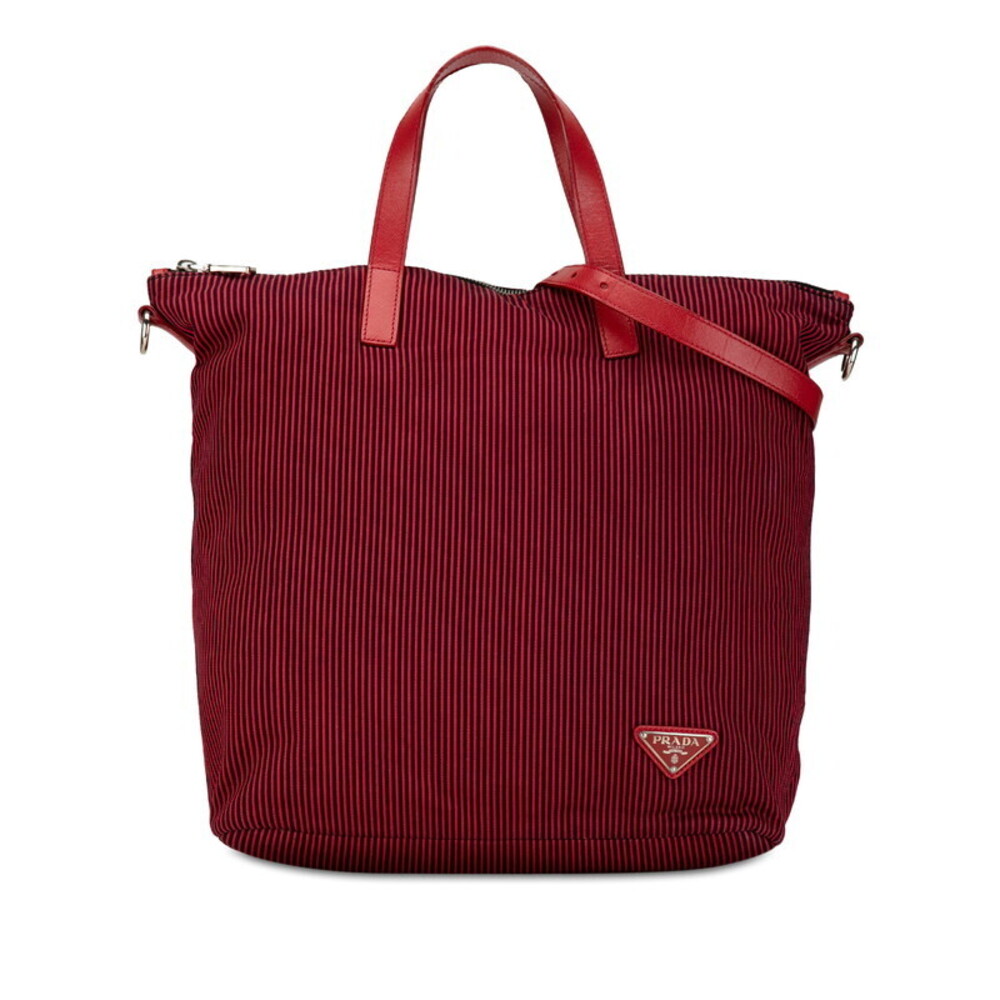 Prada bag leather shoulder striped handbag red black logo triangular